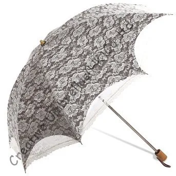 Beige Double Embroidery lace fabric 100%sunscreen UPF&gt50+ parasol 8k ribs manual windproof pricess cherry wooden handle | Дом и сад