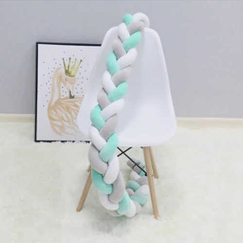 gray white green 1 м Детская кровать бампер DIY Ручная работа Узловая хлопковая оплетка подушки детские украшения комнаты окружность кровати вокруг защиты - Цвет: gray white green
