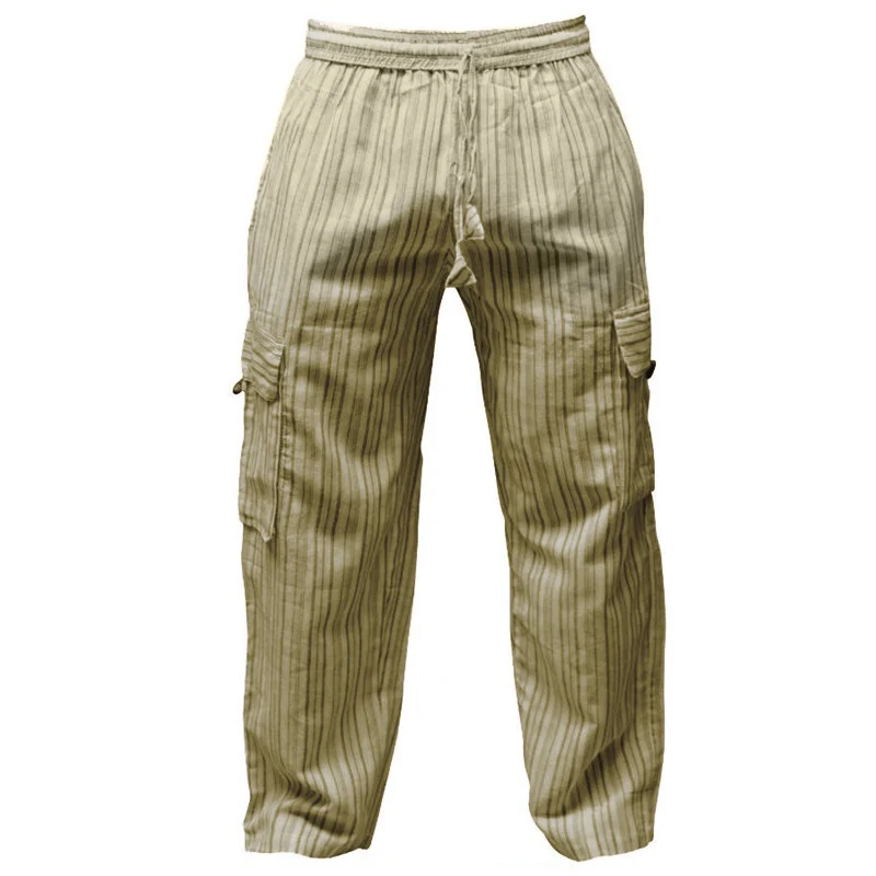 Khaki INCERUN, полосатые, 5XL, широкие, для мужчин, повседневные штаны, хлопок, свободные, для фитнеса, мешковатые, брюки-карго, с несколькими карманами, для бега, для отдыха - Цвет: Khaki