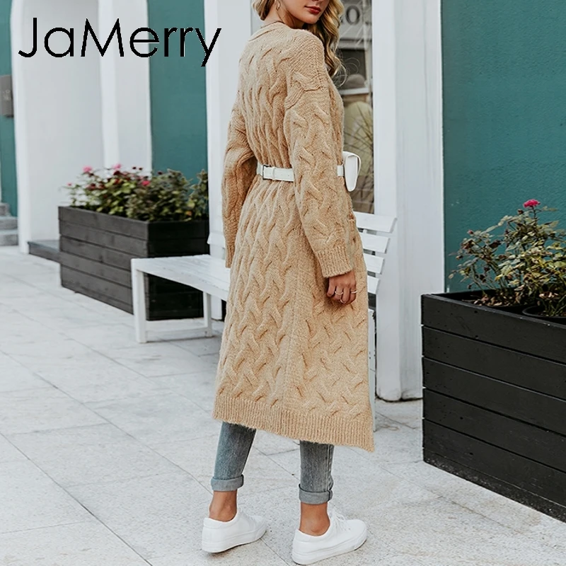 Винтажный зимний мохеровый длинный кардиган JaMerry вязаный свитер женский джемпер