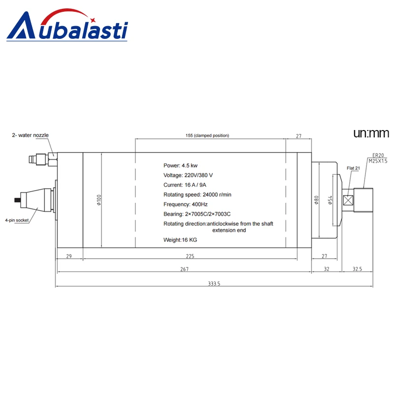 GDZ 27 шпинделя водяного охлаждения 4.5KW 220V 380V 24000rpm 16A 9A 400HZ диаметр 100 мм|Шпиндель