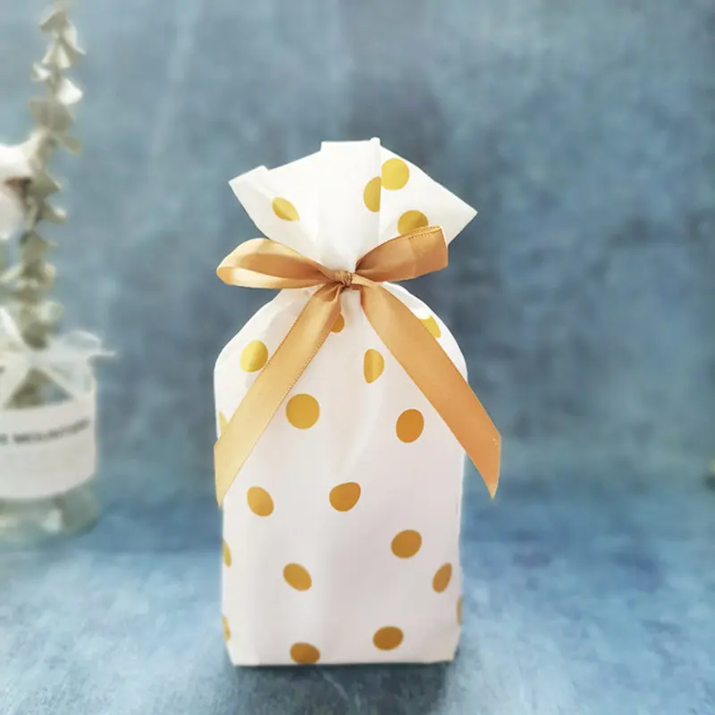 5 шт. 15*23 см Dot пластиковый мешок шнурок с лентой закуски мешки для печенья, конфет упаковка день рождения свадьбы украшения подарочные пакеты