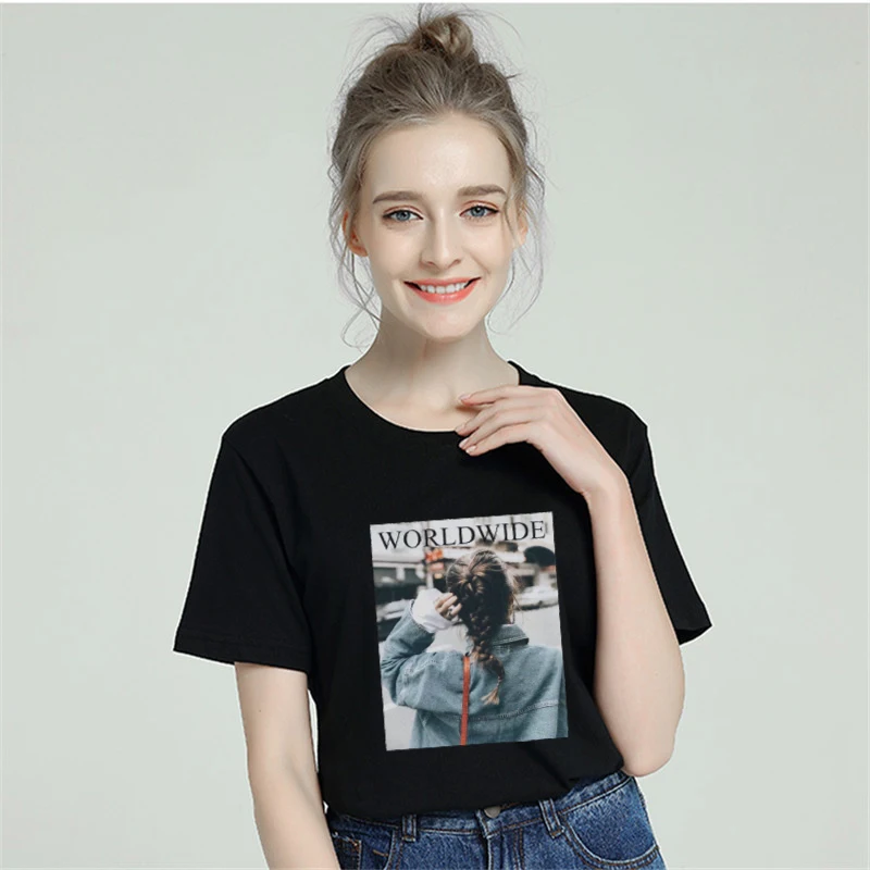 Новинка 2019 года летняя футболка для женщин Хлопковая женская с круглым вырезом и