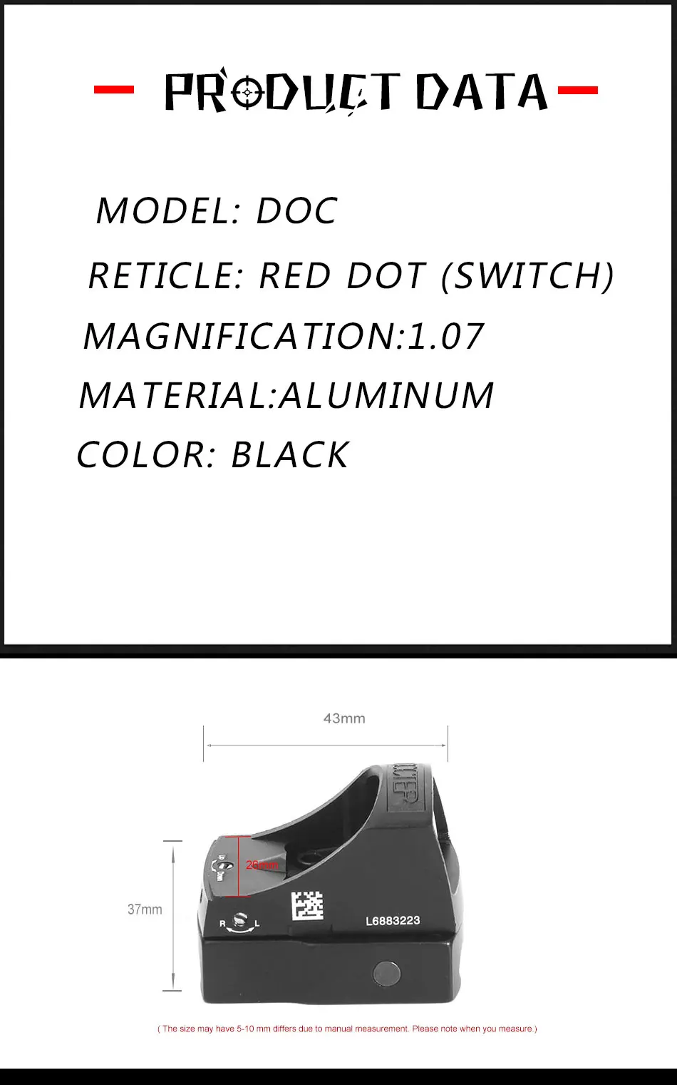LUGER DOC Red Dot прицел охотничий прицел тактическая оптика рефлекс прицел подходит 20 мм Вивер рейка для страйкбола охотничий пистолет