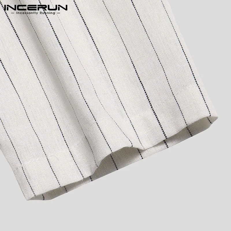 INCERUN Men Muslim Kaftan Long Sleeve V Neck Striped Long Tunic Robes Islamic Caftan Saudi Arab Middle East Men Jubba Thobe