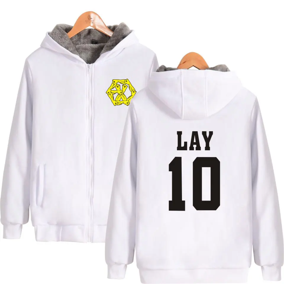 

Kpop EXO EXO M EXO K Thick Hoodie Sweatshirt With Zipper in Black White Winter Warm Thickened EXO Hoodie Zip-Up oversized 4XL