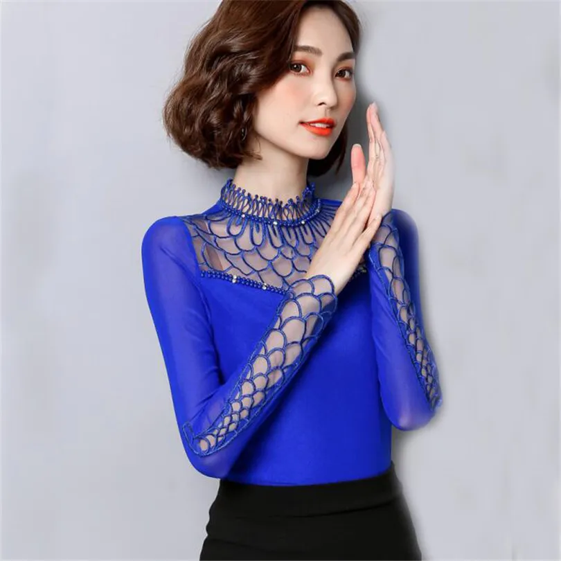 Блузка Женская весенне осенняя сетчатая с длинным рукавом ажурная 4XL|sleeve shirt|long