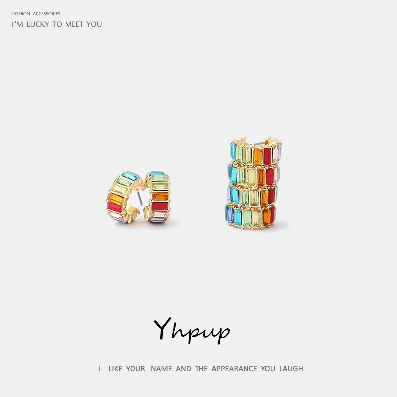 Yhpup новые модные радужные цветные серьги-гвоздики со стразами Подвеска Бохо kolczyki
