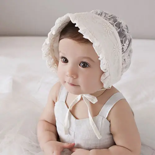 Spring Cap Summer Sweet Princess Hollow Baby Girls Hat Lace-up Beanie Cotton Bonnet Enfant Kids Flower Lace Floral | Детская одежда и