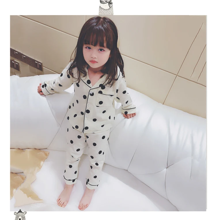 Весна-Осень, новая детская одежда, Детская домашняя одежда из чистого хлопка в горошек для девочек, детские пижамы