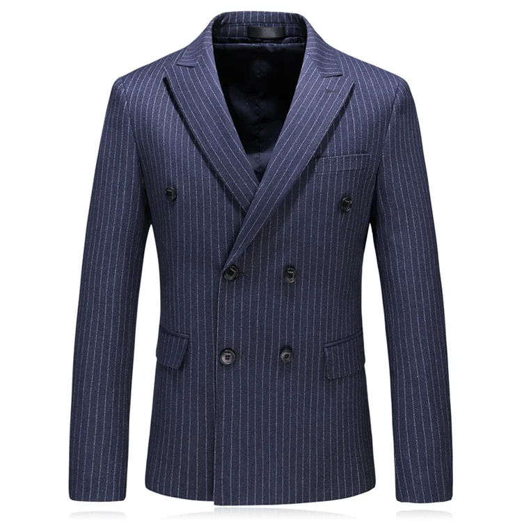 Striped Blazer Мужской блейзер с двойным слоем, весна-осень, приталенный мужской клетчатый пиджак в полоску, Мужской умный Повседневный Блейзер, темно-синий Q212 - Цвет: Striped Blazer