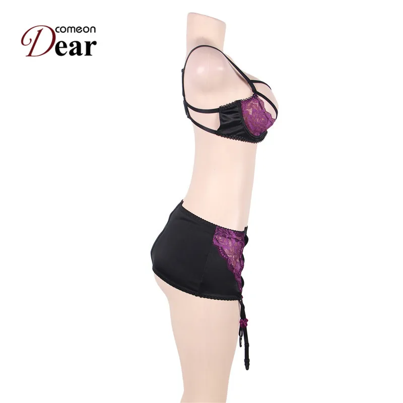 Комплект нижнего белья Comeondear Bielizna Damska Komplety K80418 фиолетовый и черный цвета 3 шт.
