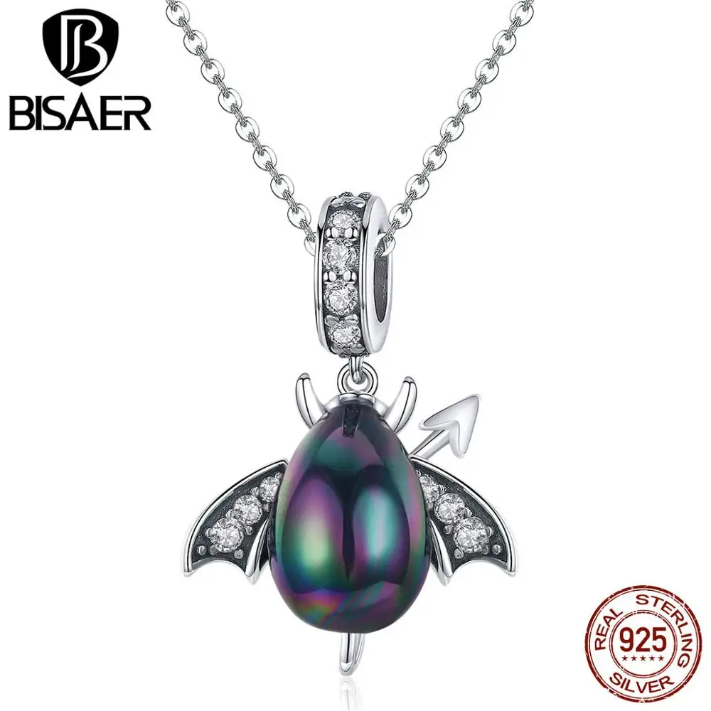 BISAER, Новое поступление, 925 пробы, серебро, маленькое яйцо амулет, подвеска, подходит для браслета и ожерелья, дьявол и ангел, изготовление ювелирных изделий GXC1063 - Цвет: necklace-K