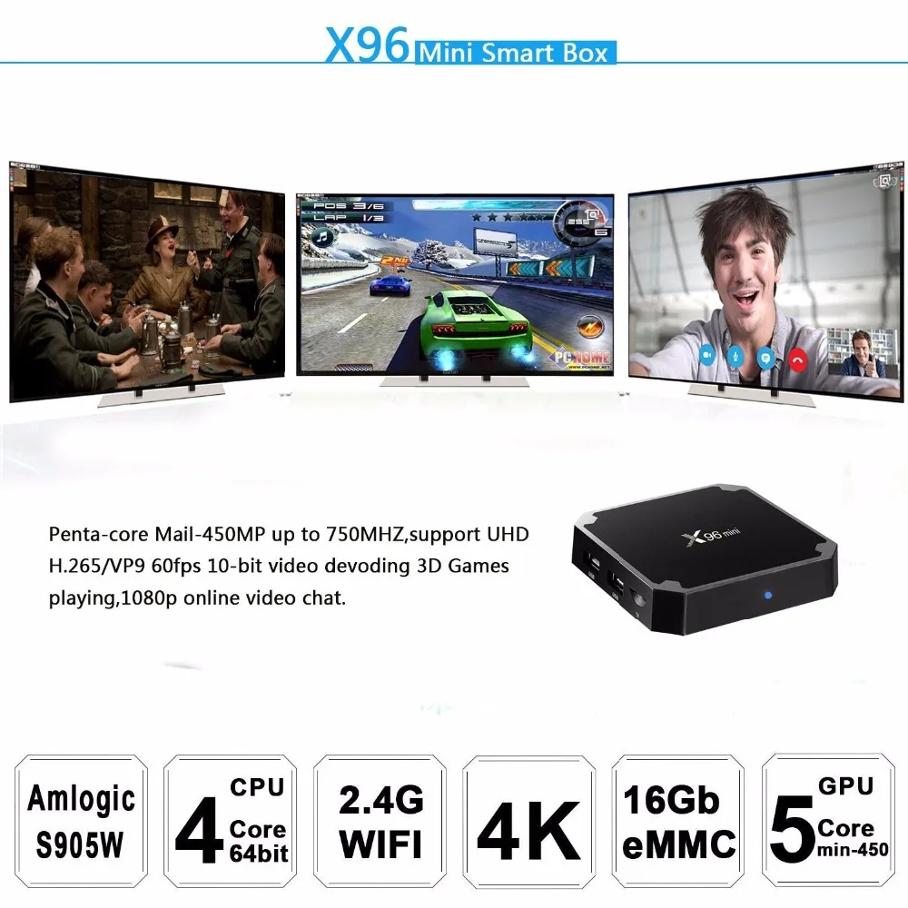 ТВ приставка X96 mini Smart TV Box Android 7.1.2 Amlogic S905W Quad Core 2 4 ГГц WiFi 1G8G/2G16G 4K HD X96mini