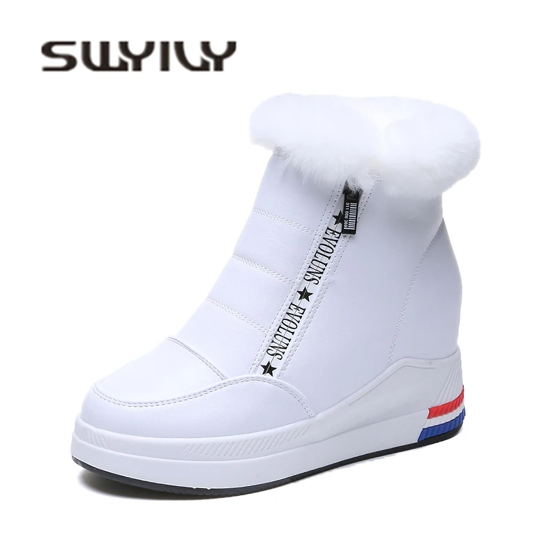 SWYIVY/белые кроссовки на танкетке женская зимняя обувь с боковой молнией 2018 модная