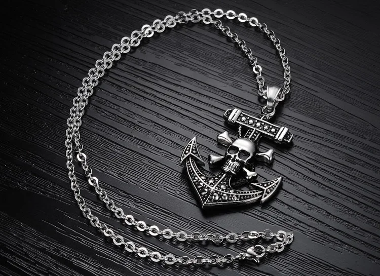 Titanium Steel Anchor Necklace Skull &amp Crossbones style Pendant &quotPirates of the Death&quot Punk Unique Jewelry | Украшения и