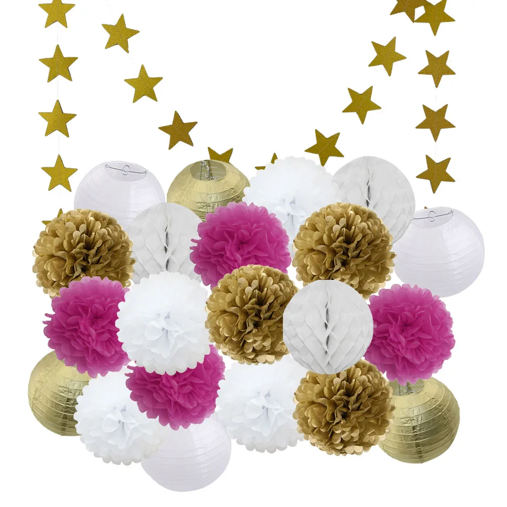 gold rose red set Горячая 22 шт./компл. золото/черный/белый подвесной круглый бумажный фонарь для выпускное мероприятие праздничное украшение свадебный Декор бумажные ремесла - Цвет: gold rose red set