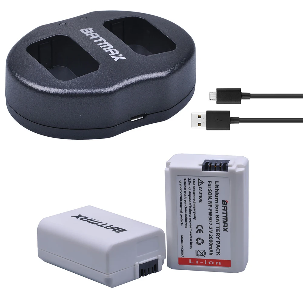 Batmax 2 шт. NP FW50 белая батарея + USB двойное зарядное устройство для Sony Alpha a6500 a6300 a7 7R a7R