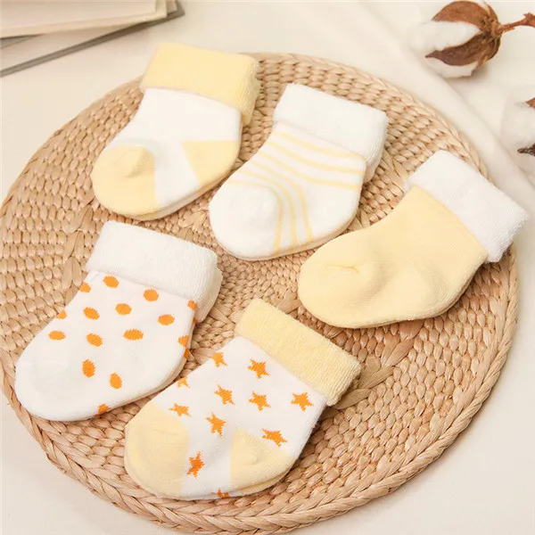 B baby socks 5 пар/лот, детские носки хлопковые зимние толстые носки-трубы носки для малышей хлопковые носки-тапочки для новорожденных на осень и зиму для детей 0-3 лет, GXJ - Цвет: B baby socks