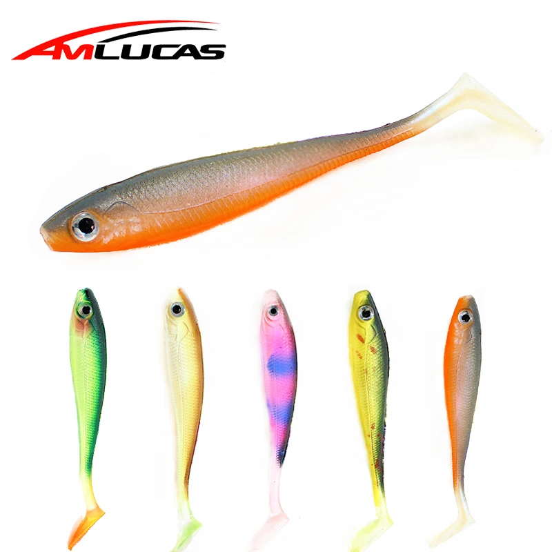 Amlucas 5pcs/lot Soft Fishing Lure T Tail Grub isca artificial9.5cm 5.1g Chest Open Swimbait Silicone Bait Tackle | Спорт и