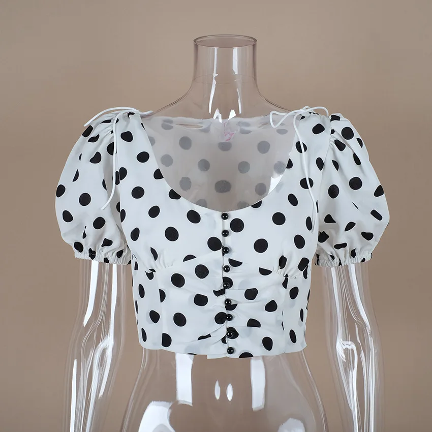 Женская блузка в горошек с квадратным вырезом и пышными рукавами 2019|Блузки| |