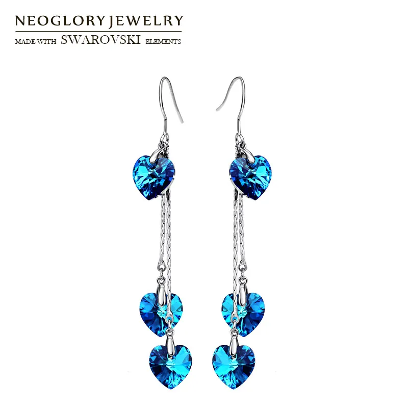 Женские длинные висячие серьги Neoglory с австрийским кристаллом в форме синего