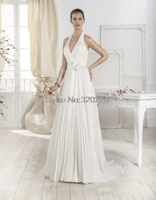 2014 New A-Line halter off-shoulder sleeveless long chiffon Wedding Dress custome-made NK-598 | Свадьбы и торжества