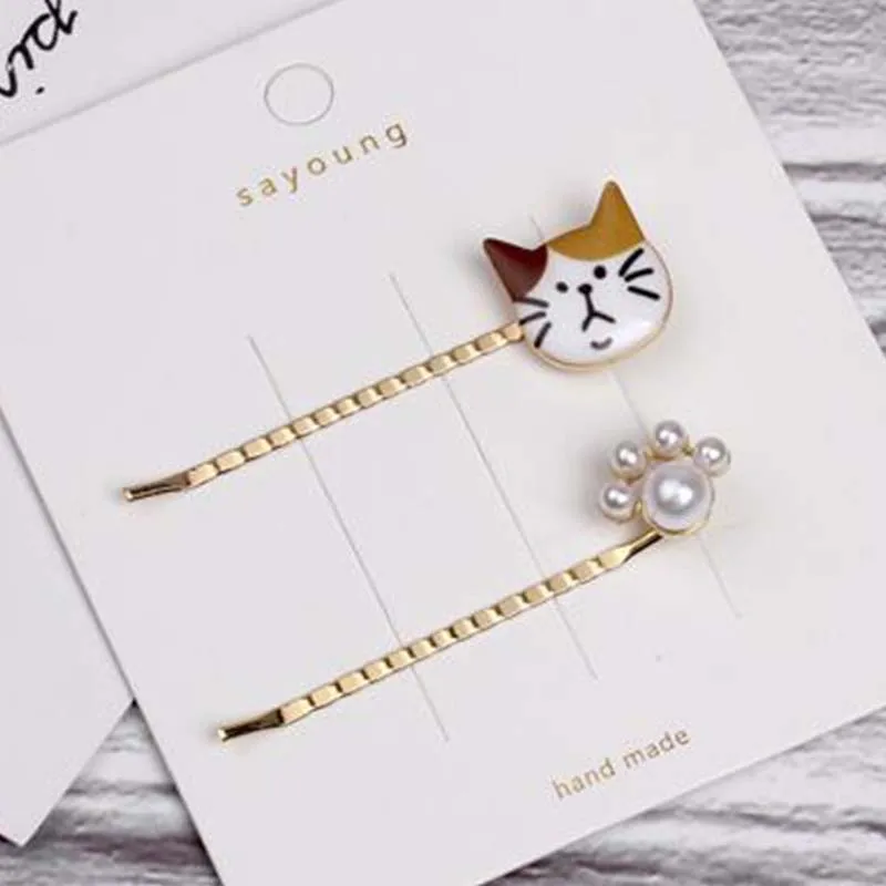 1pair Korean Metal Hair Clips Heart Star Cat Bobby Pin Women Girls Pearl Barrette Hairpin Headdress Accessories | Красота и здоровье