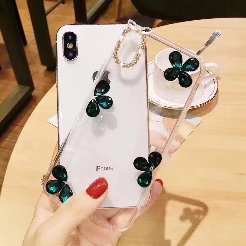 Для iPhone 11 Pro Max XR XS MAX Алмазный четырехлистный клевер мягкий прозрачный чехол для X 8