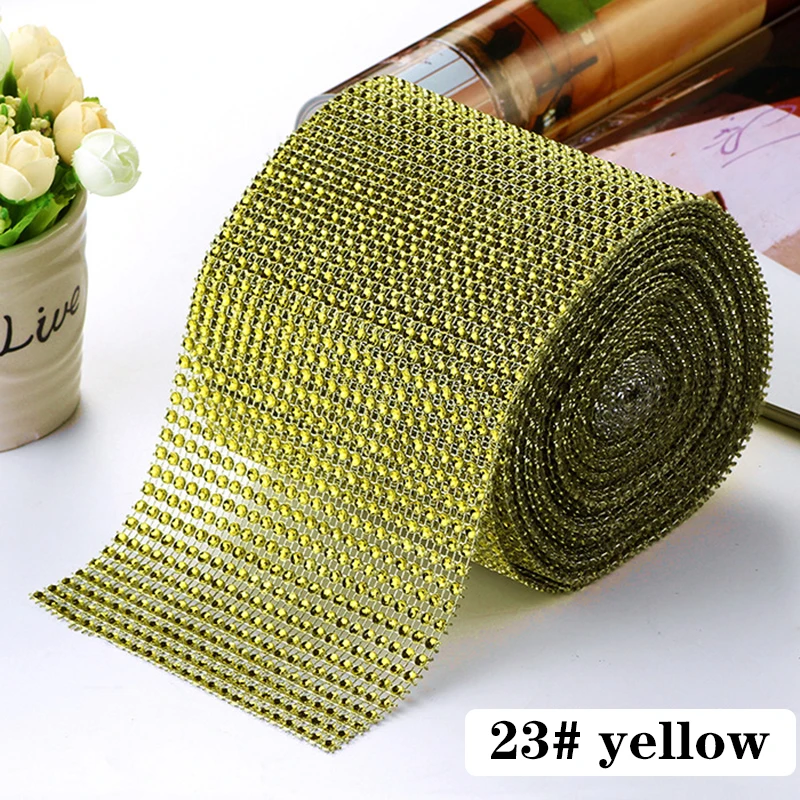 yellow 10 ярдов/рулонов, Блестящий тюль, ткань в рулонах, сетчатая отделка, блестящий бриллиантовый кристалл, тюль для вечерние, свадебные, сценические, домашнее платье, украшение своими руками - Цвет: yellow