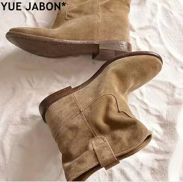 Yue jabon/женские ботинки на танкетке, увеличивающие рост, с круглым носком; Фирменные женские ботильоны в уличном стиле; осенние ковбойские ботильоны на плоской подошве; Mujer
