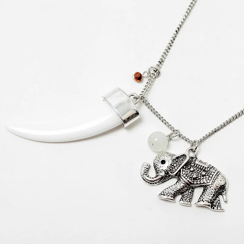 JINSE Female Fashion Natural Stone Bead Pendant Necklace Retro Elephant Trendy Cattle Angle | Украшения и аксессуары