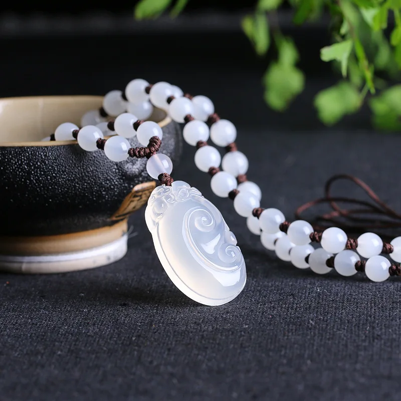 Подвеска из натурального белого агата ожерелье с подвеской в виде халцедона