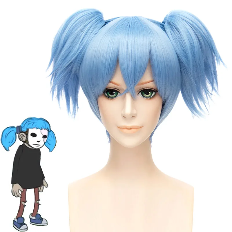 Парик Sallyface для косплея Салли термостойкий с короткими синими хвостиками костюма