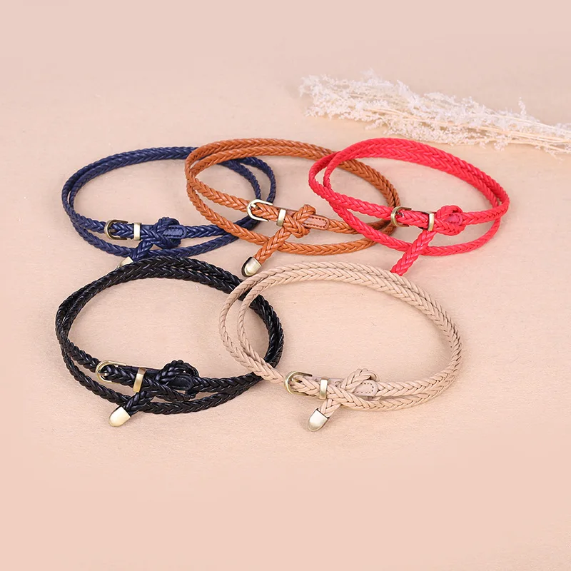 

F&U Luxury Belt Style PU Braid Rope Belt With Antique Buckle Female Waist Belt For Dress Belts Charm For Women 11 Colors