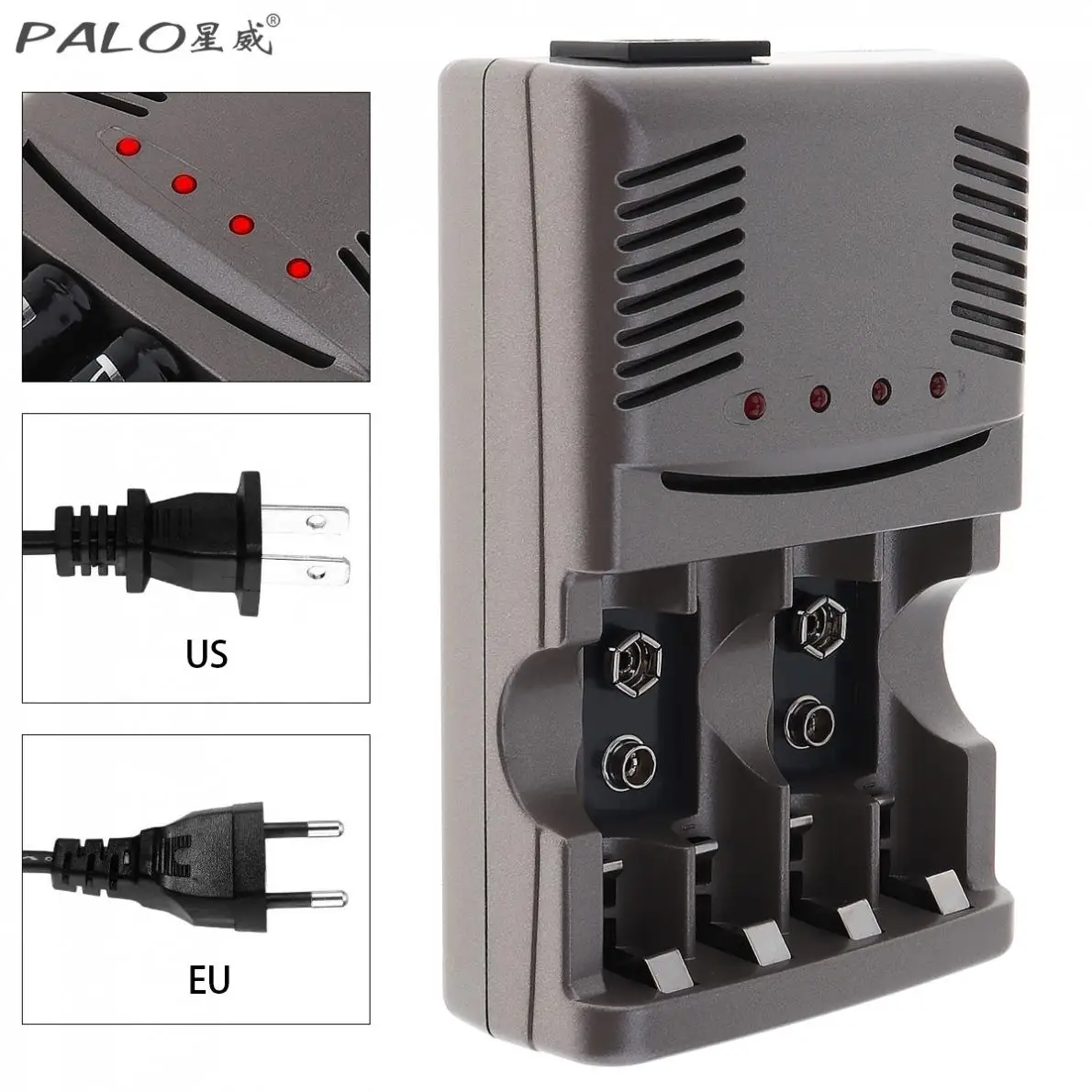 

PALO C819 LED Light Smart Charger For NI-MH NI-CD AA AAA Rechargeable Batteries For NI-CD LI-ION 9V 6F22 Battery US / EU Plug
