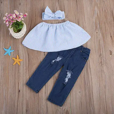 Комплект модной одежды из 2 предметов для маленьких девочек детские джинсы