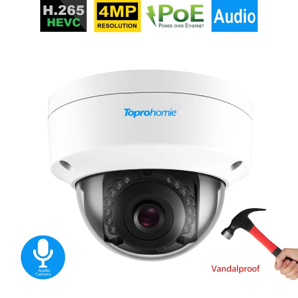 Камера видеонаблюдения TOPROHOMIE H.265 4 МП HD 48 В POE IP IP66 антивандальная наружная onvif