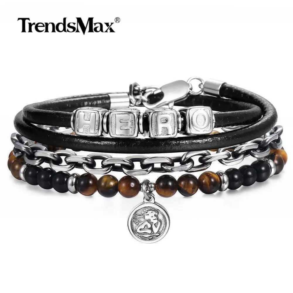 Мужские и женские браслеты из натуральной кожи 2 шт./компл. с бисером тигровым