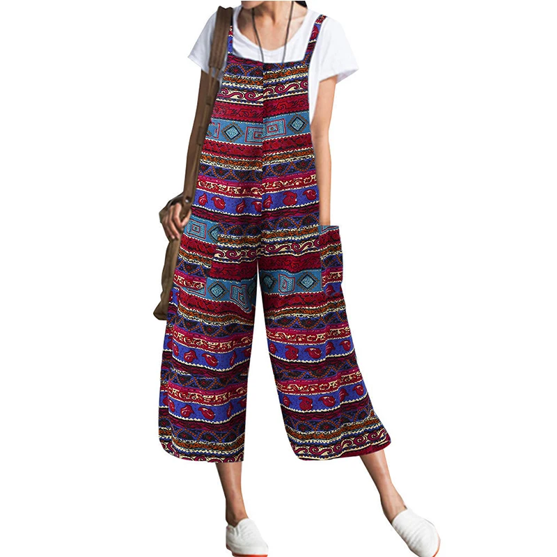 Женский хлопковый льняной комбинезон с широкими штанинами размера плюс