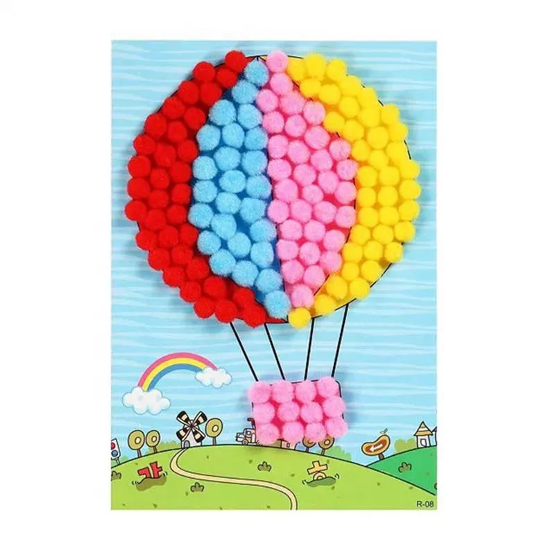 1Pcs Kid Creative 3D DIY Multi-color Plush Ball Painting Stickers Children Educational Handmade Cartoon Puzzles Crafts Toy | Игрушки и