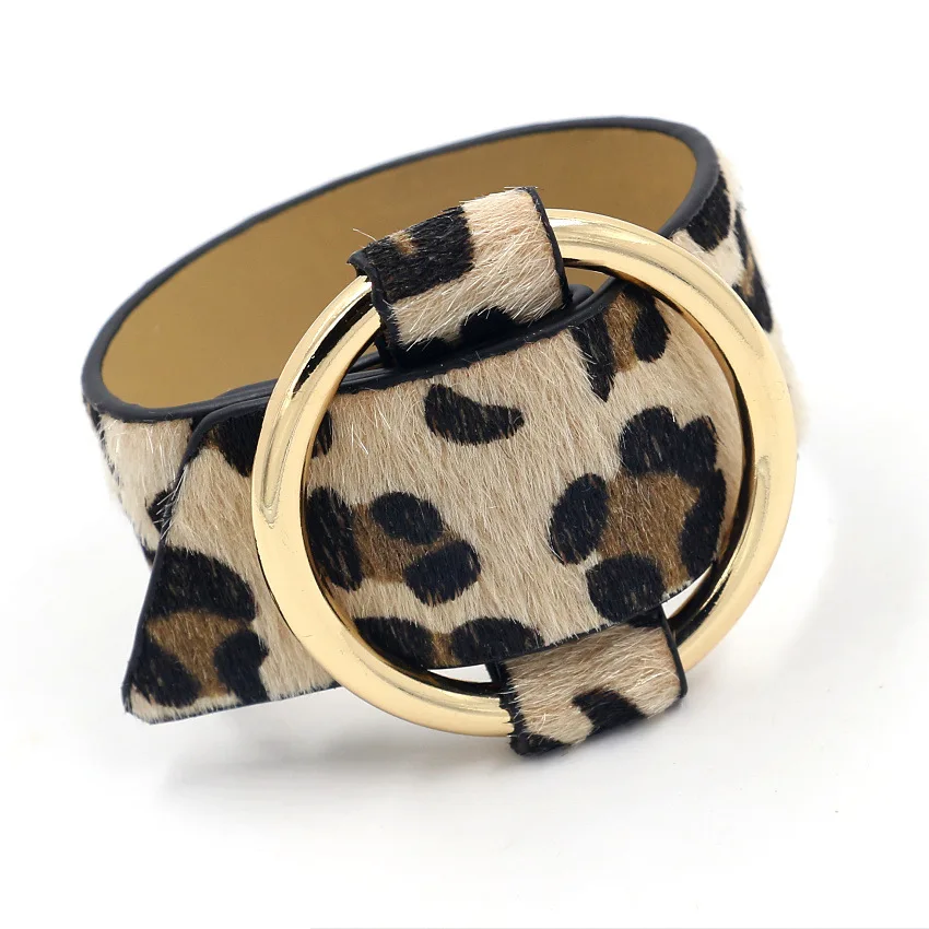 

Han Edition Personality Adjustable Women Bracelet Leopard Horsehair Imitation Leather Bracelets Fashionable Joker Wide Bracelet