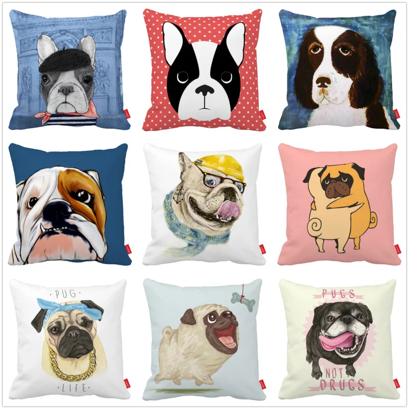 Мультфильм Щенок Мопс бульдог Бостонский терьер собака печать декоративные