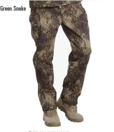snake green TAD акулья кожа водонепроницаемые ветрозащитные флисовые брюки мужские уличные альпинистские CS камуфляж охотничьи брюки Военная униформа брюки - Цвет: snake green