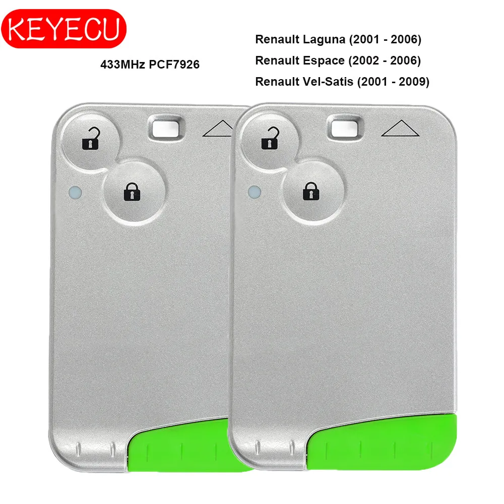 

Keyecu Pair Smart Card Remote Key 2 Button 433MHz PCF7926 for Renault Laguna Espace Vel Satis 2001-2007