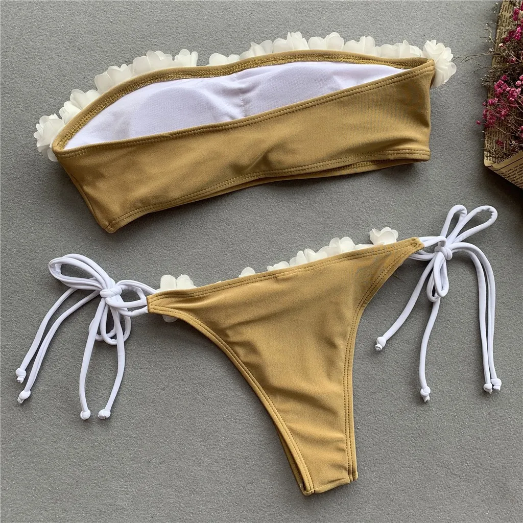 Женский летний Цельный купальник бандо из двух частей бандаж с цветочным принтом