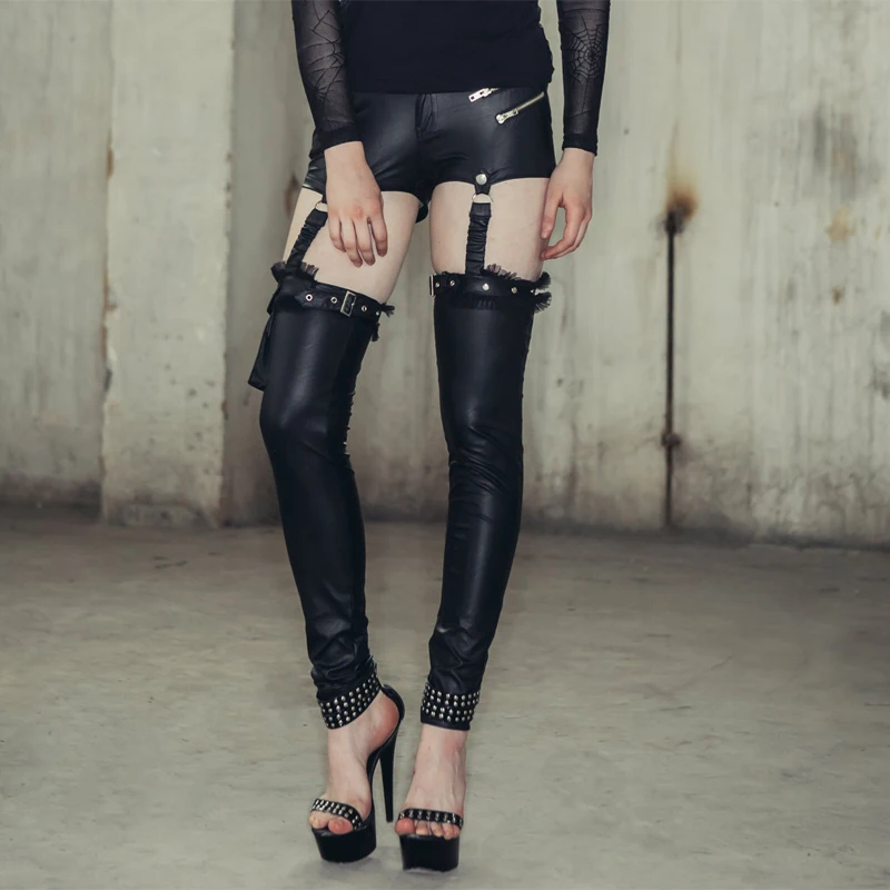 В готическом стиле в панк из искусственной кожи кожаные брюки женские черные