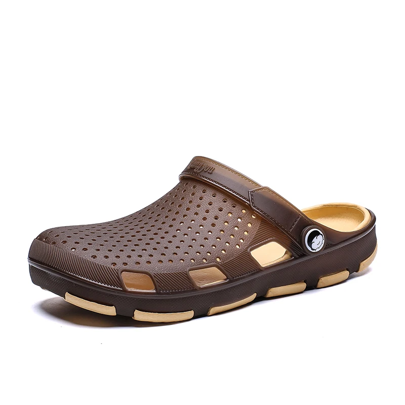 Crocse Comfortable Men Pool Sandals Summer Outdoor Beach Shoes men Slip On Garden Clogs Casual Water Shower Slippers Indoor - Цвет: brown