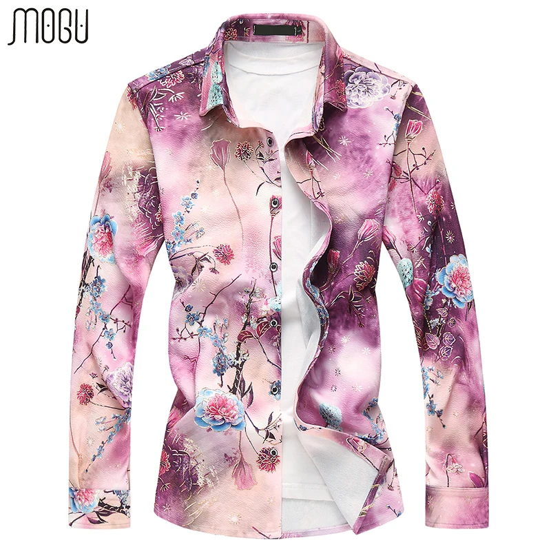 MOGU цветочные повседневные мужские рубашки с длинным рукавом 2017 Осенние новые