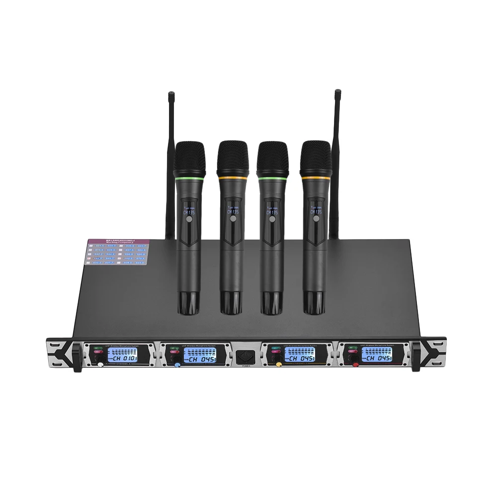 Muslady D4 Профессиональный 4-канальный UHF Беспроводной микрофон Системы включает в